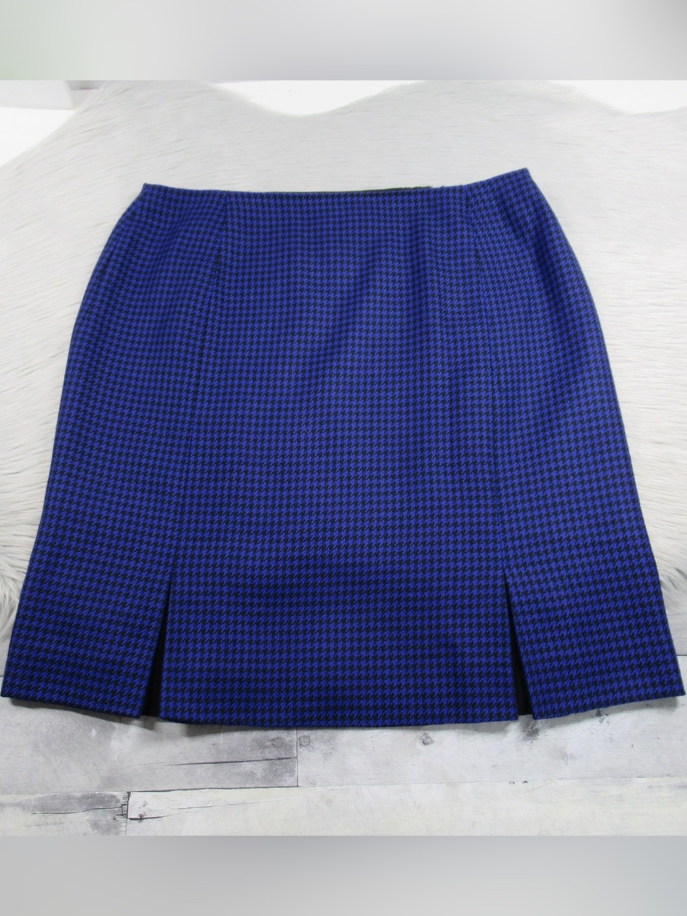 Carlisle Blue Houndstooth Pencil Skirt Wool Silk - Women's Plus Size 16
